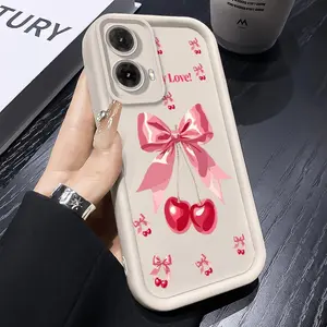 Phone Case suitable for Motorola Moto G54 G86 G85 G84 Edge70 60 Fusion Stylus Moto Series(G04-G75 E13-E32 Edge40Neo Pro-50 Fusion)4G/5G Stylish Pink Bow Cherry 2D Pattern Pocket-Friendly Shockproof Protective Protector Soft Smartphone Casing Cover