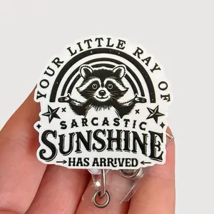 Glitter My Badge Funny raccoon sarcastic ray of sunshine badge reel for nurse and hospital workers. Badge clip Badge pull - Retractable swivel clip with a 360 rotation. Great gift for coworker. Badge reel for men.