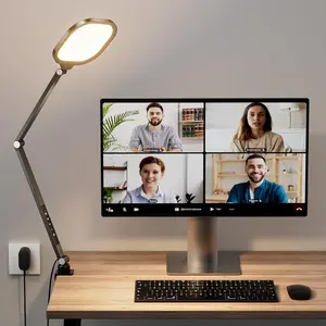 Video Conference Lighting for , Dimmable Light for Video Recording, Meeting, Laptop & Webcam, 15W Ring Light for Desk with C- Clamp, Swing Arm, Remote, Memory & Timer CRI >95