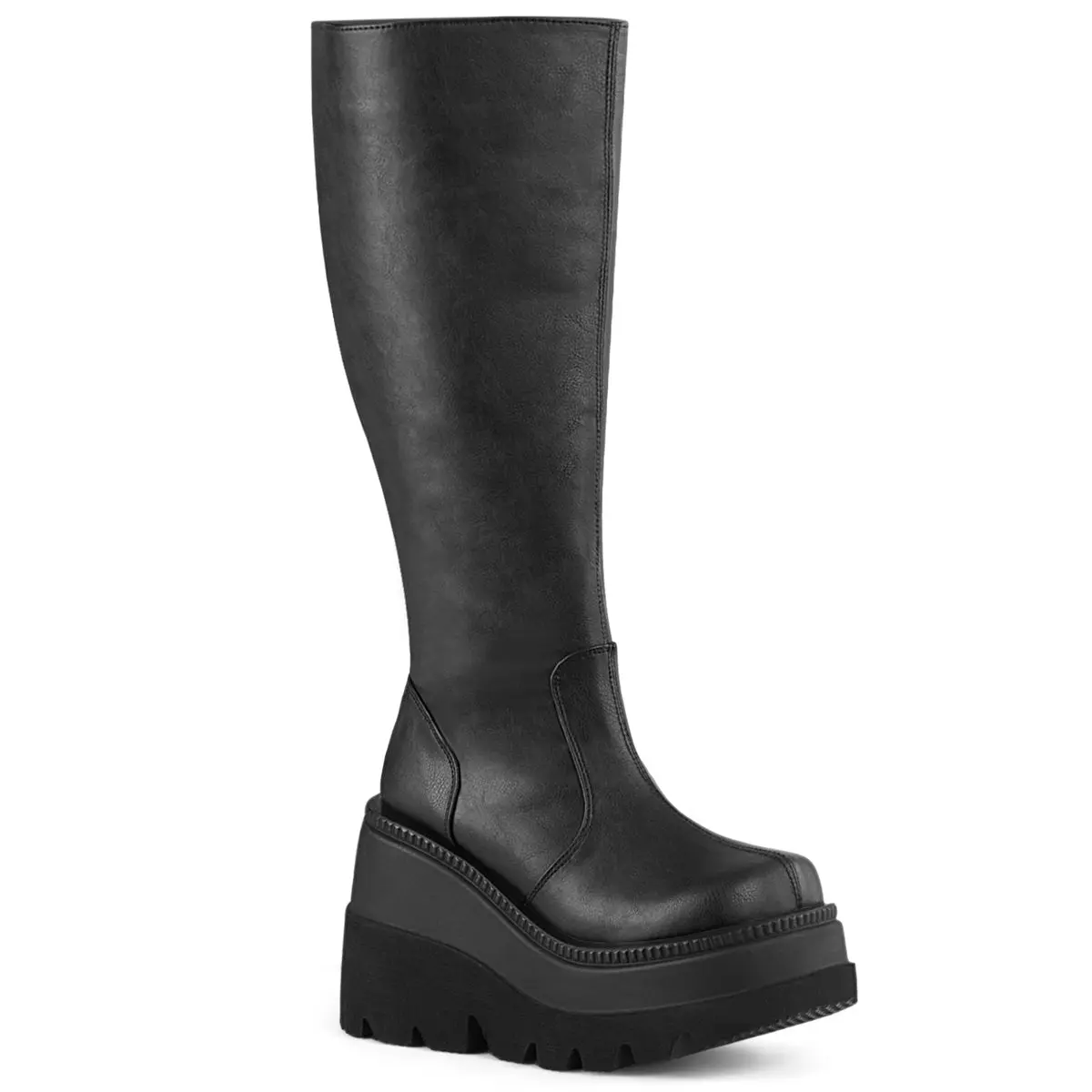 Demonia Shaker-100WC Women's Wide Calf Knee High Boot with Wedge Platform, 4.5 Inch Wedge