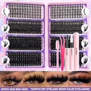 760Pcs/235Pcs Individual Eyelash Extensions with Spikes, 60D+80D+100D+Spikes Fluffy Lash, D Curl Thick Volume DIY Lash, Wispy Fairy Eyelash Extensions, 10-18mm Dramatic Manga Cluster Eyelash for Special Events, Daily, Wedding, Eyelash Extensions Kit