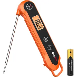 Digital real-time reading meat thermometer, used for barbecue waterproof kitchen food thermometer, with calibrated backlight baking bread candy thermometer cooking tools and utensils Non-slip Stainless Steel Ground Grip Crampons