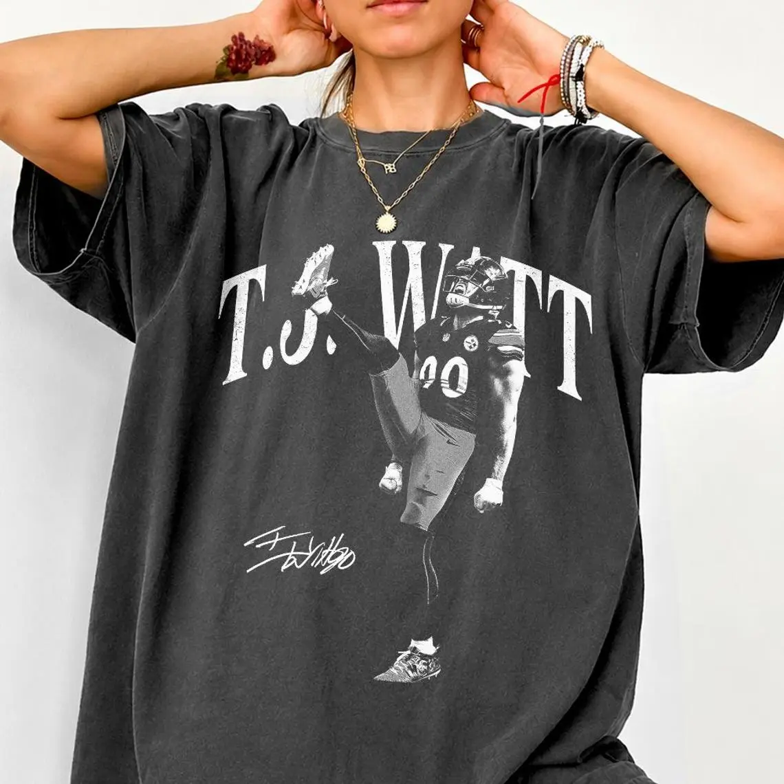 Comfort Colors® Vintage T.J. Watt Shirt,  Game Day Football Graphic Tee