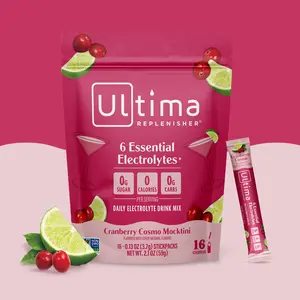 Ultima Replenisher Cranberry Cosmo Mocktini Daily Electrolyte Drink Mix – 16 Sugar-Free Hydration Packets with 6 Key Electrolytes, Vitamin C & Zinc – Vegan, Keto & Non-GMO