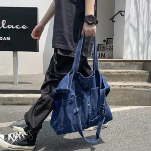 Denim Handbag for Women Casual Hobo Soft Tote Bag Retro Crossbody Bag Large Capacity Denim Purses Shoulder Bag for Work Travel Adjustable Straps