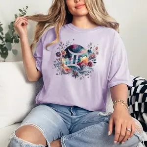 Gemini T-Shirt Comfort Colors Summer Everyday Style Shirtsleeve love casual comfortable super soft relaxed fit unisex Sizing womenswear Streetwear  vintage Crewneck Printed Loose Graphic Floral Zodiac Sign, Astrology, birth sign, celestial, horoscope