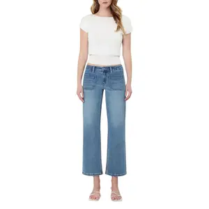 Vervet - Mid Rise Patch Pocket Crop Slim Wide Leg Jeans (27" Inseam) - LV2272