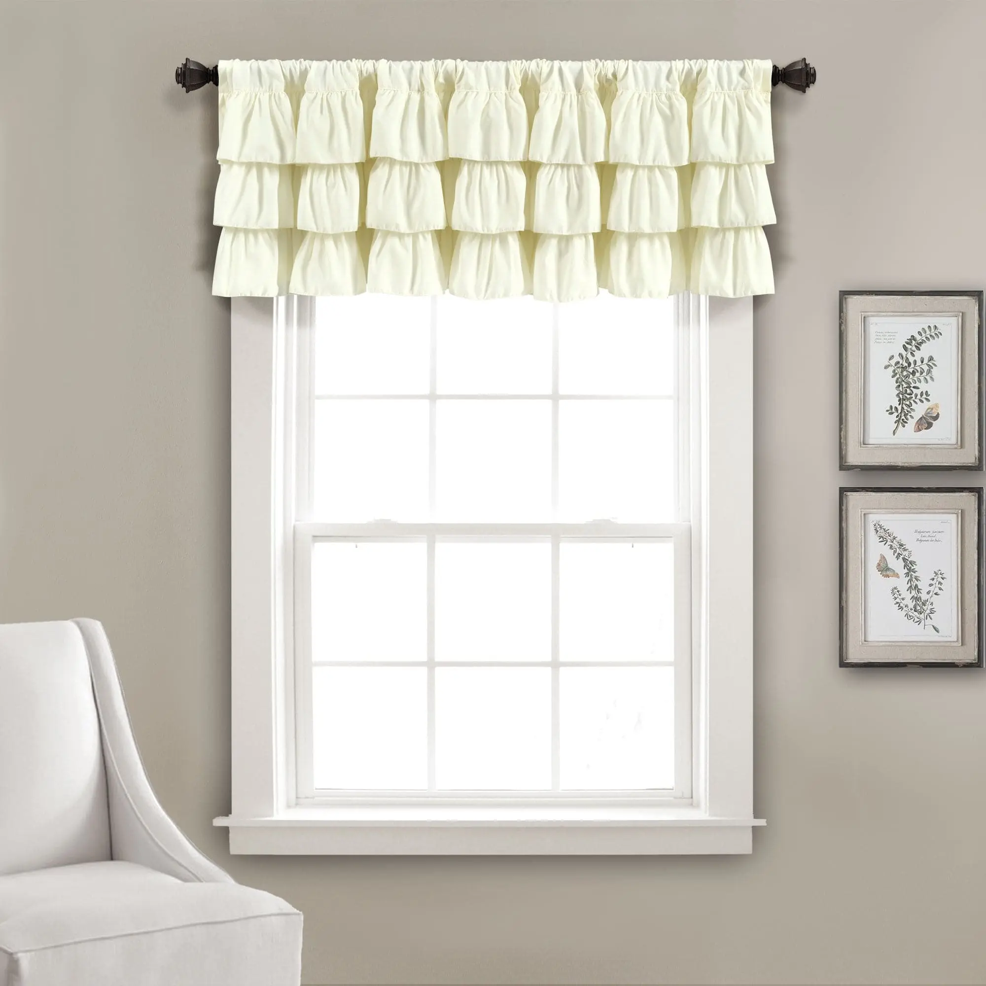 Lush Decor Belle Ruffled Solid 3-layer Drape Window Valance - 1 Valance, 84x18in Window Hanging Accessory, 3in Rod Pocket for Natural Light Control, Ideal for Dining Rooms