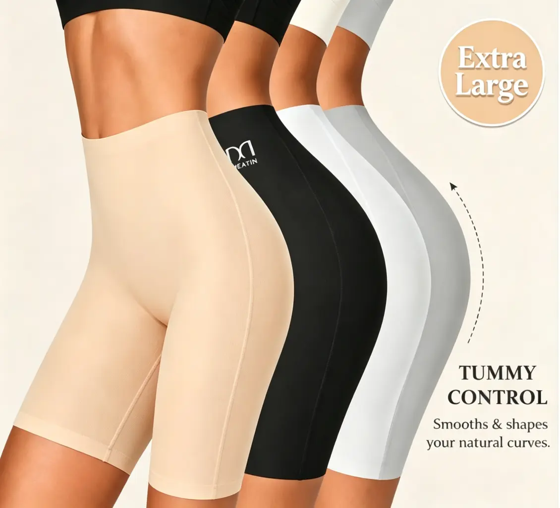 Women's DEIRAH 4PCS Extra Large High-Waisted Seamless Elegant Sculpting Shorts - Tummy Control Shapewear, Lightweight Breathable 77% Polyamide Fabric, Slimming Safety Shorts for Summer