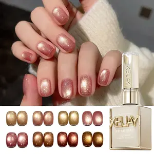 【LIVE】8PCS*15ML Golden Gradient Cat Eye 8 Colors New Popular Golden High Density Magnetic Powder Flash Nail Gel Super Bright Luster Firm And Non-Damaging To Nails Suitable For Women Gift Salon Nail DIY Design