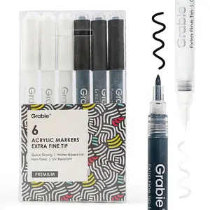 [Flash Sale] Grabie Black & White Extra Fine Tip Acrylic Paint Markers Set Of 6, gift for valentines's day