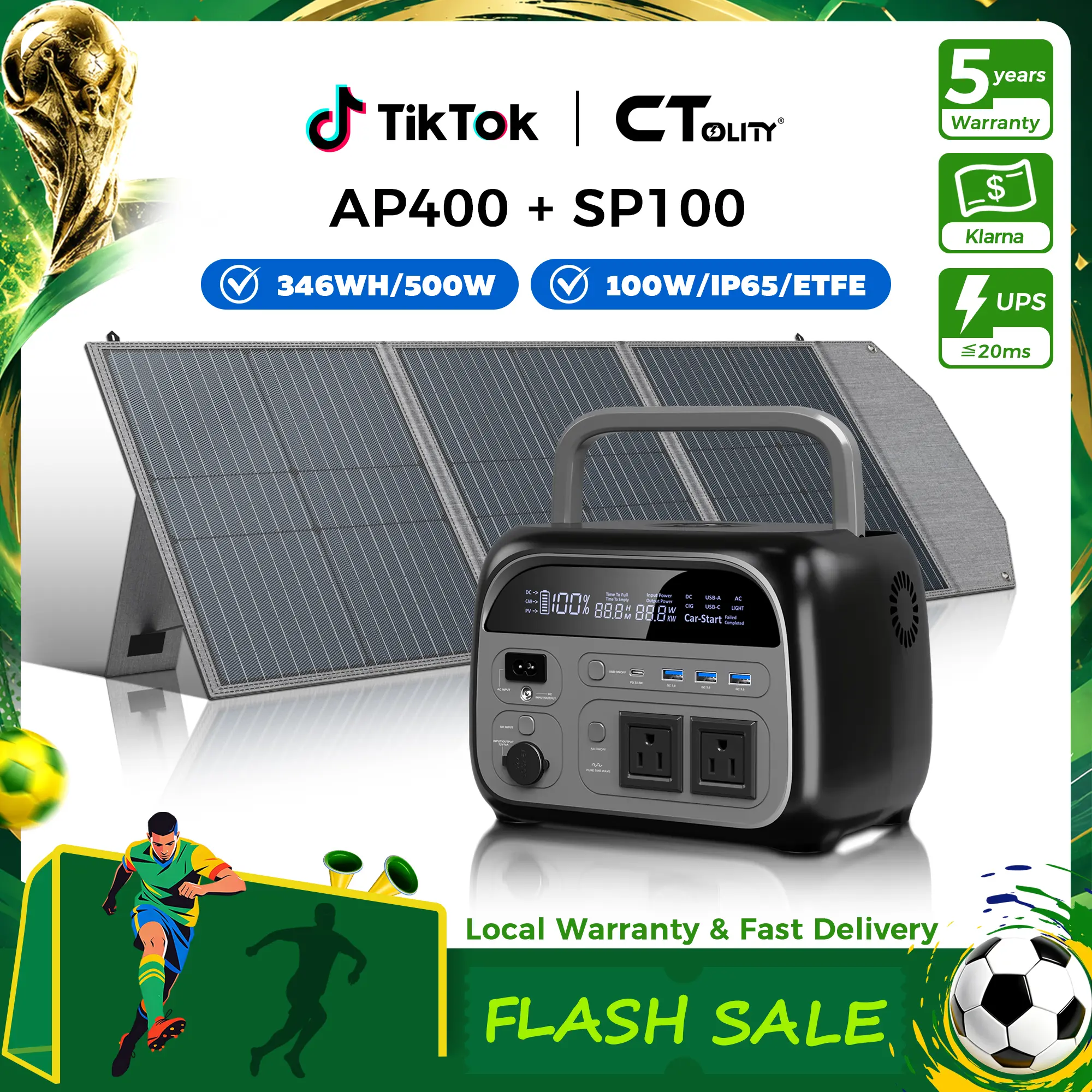 [Summerfinds][Camping Essentials 2026/Camping Gear] Ctolity 500w 345wh Portable Power Station Solar Generator 100w Etfe Solar Panel 23.7% Efficiency Solar Generator Lifepo4 Battery Off Grid Living Power Outage Survival Emergency Prep