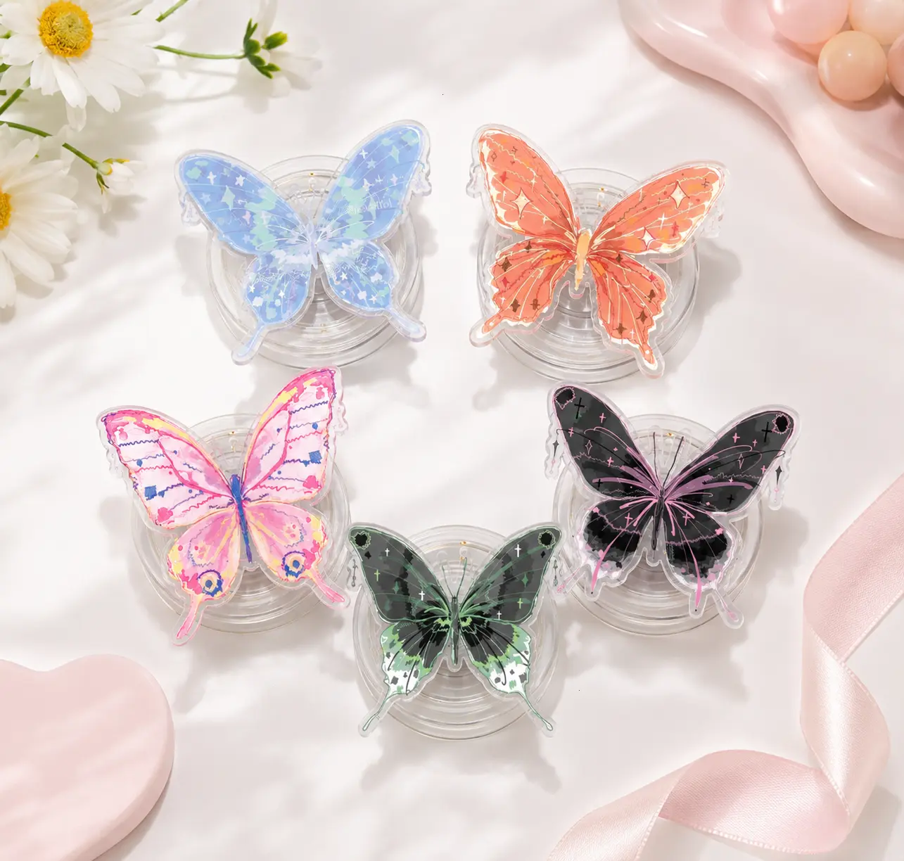 Cute Butterfly MagSafe Phone Grip, Pink Butterfly Acrylic Phone Accessory, Girly Vibes Kindle Holder, Kawaii Gift for Her