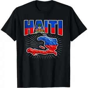 100%cotton Proud Haitian Flag Haiti Map T-Shirt