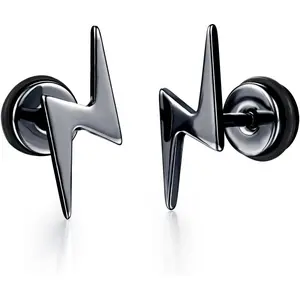 Unisex Lightning Bolt Screw Flat Back Stud Earrings – High Polished Surgical Steel, Plated in 14K Yellow Gold or 925 Sterling Silver