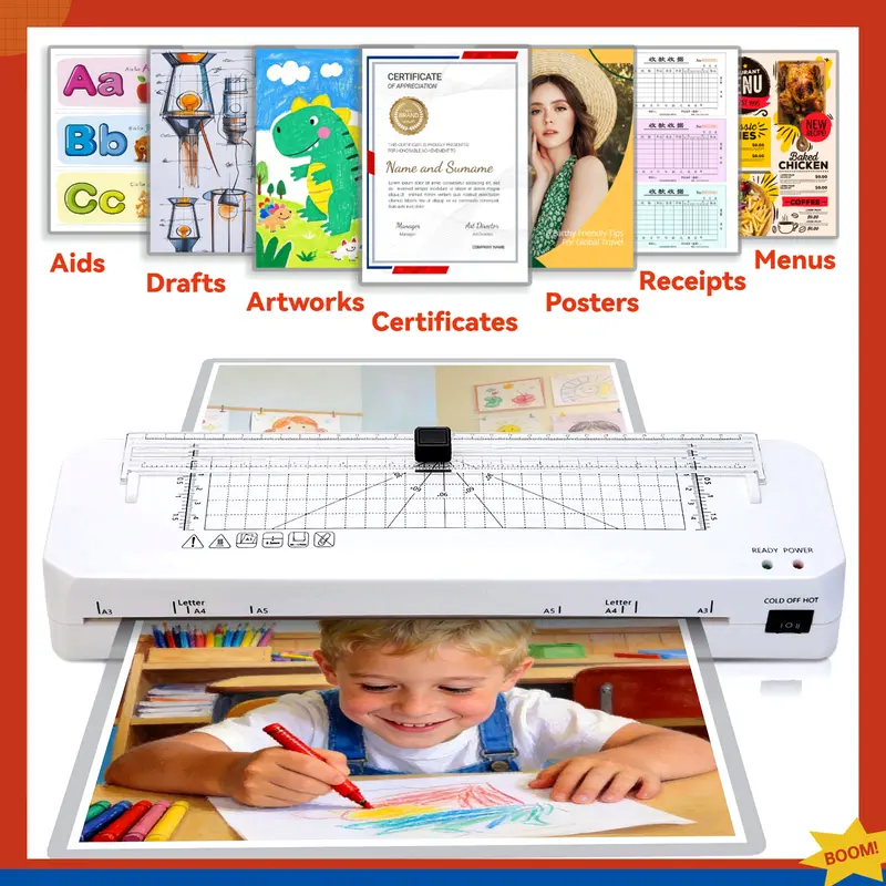 A3 Laminator with 20 Laminating Sheets,​ Built-in Trimmer​, Corner Rounder​, Fast Warm-up , Never Jam Technology, 7-in-1 Portable Laminators for Photos/Docs/Cards, 13 Inch Cold and Thermal Lamination Suitable for Family, Office and School