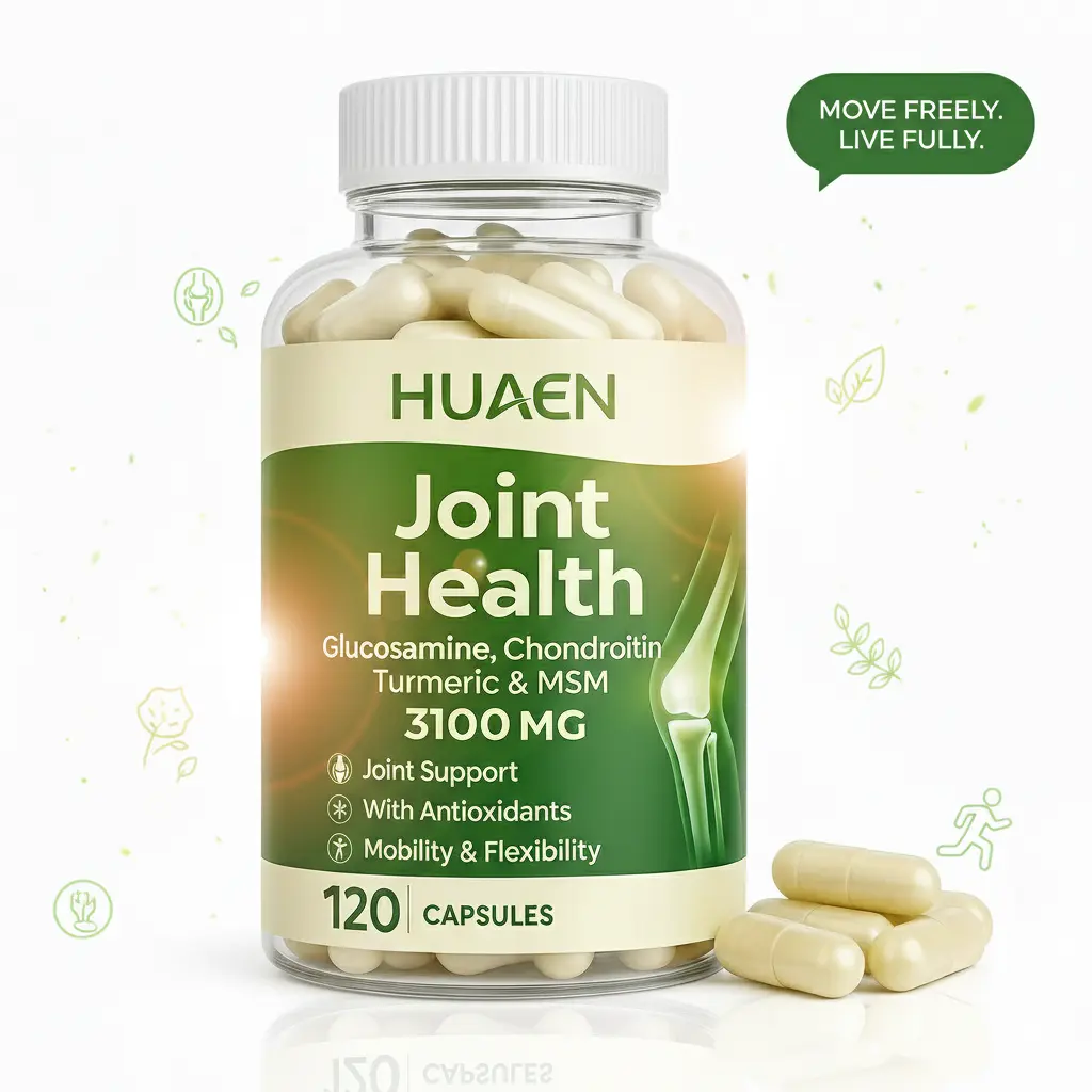 HUAEN3100mg Glucosamine Chondroitin Turmeric&Msm - Joint Support Supplement for Relief 120 Tablets for Bones, Back, Knees, Hands (120 Tablets)