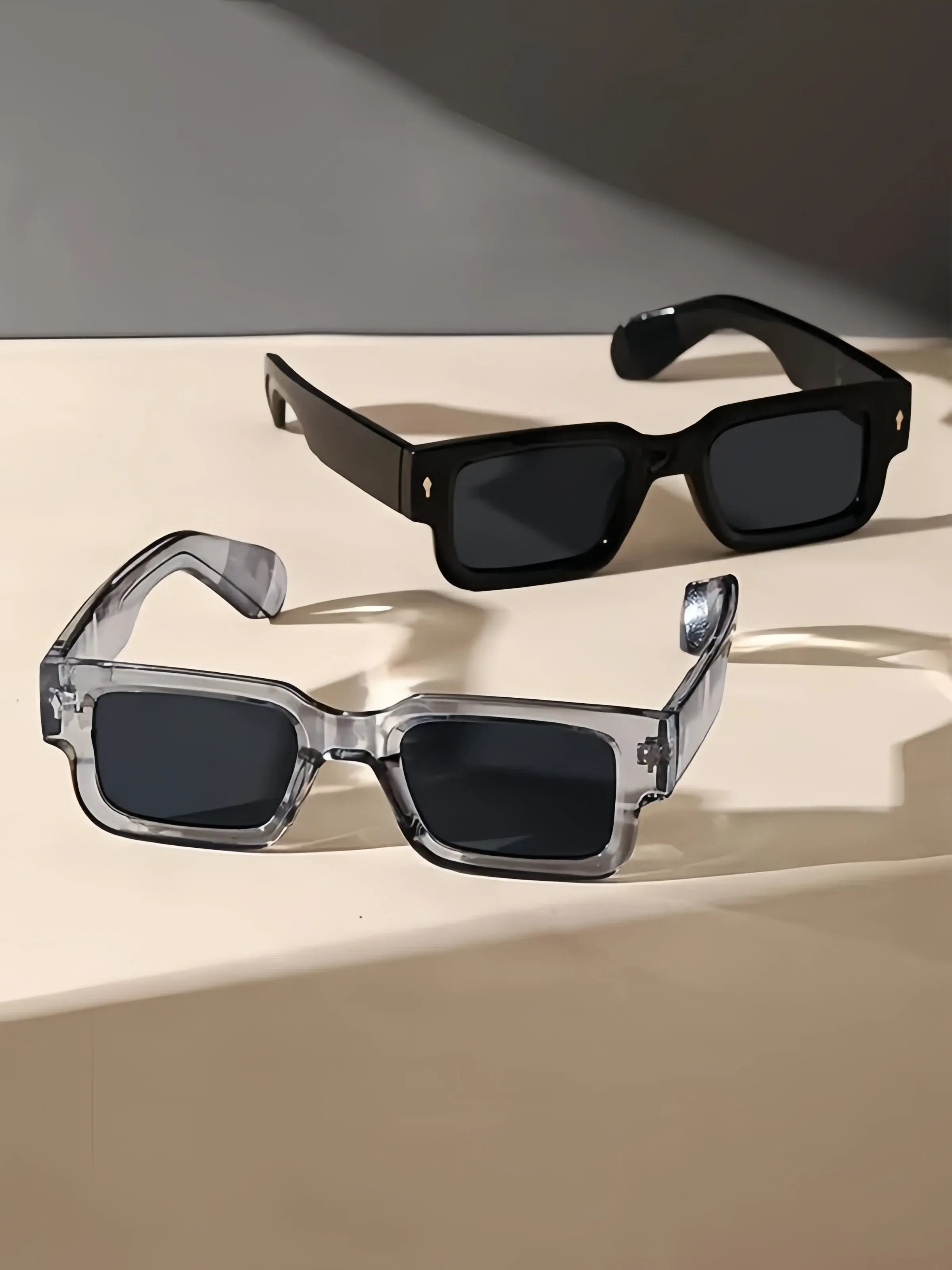 2026 Summer Gift  2PCS Unisex Vintage Square Frame Sunglasses, Trendy Casual Clear Sunglasses for Everyday Use, Fashion Accessories for Outdoor Activities internet celebrity style summer  sunglasses vintage casual sunglass