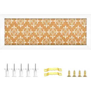 Long Decorative Cork Board for Walls, Bulletin Board with Floral Print, White Framed Pin Board Vision Board for Office School Bedroom and Dorm Room with Pins, Screws(1540,1pc)