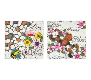 Northlight Set of 2 'Love Blooms Here' Floral Garden Stones