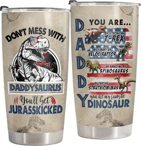 Daddysaurus Tumbler with Lid, Don't Mess With Daddysaurus, 20oz Stainless Steel Insulated Dinosaur Dad Mug, Funny Daddy Drinking Cup, Birthday Christmas Father Day Gifts for New Papa Bonus Dad Husband Grandpa
