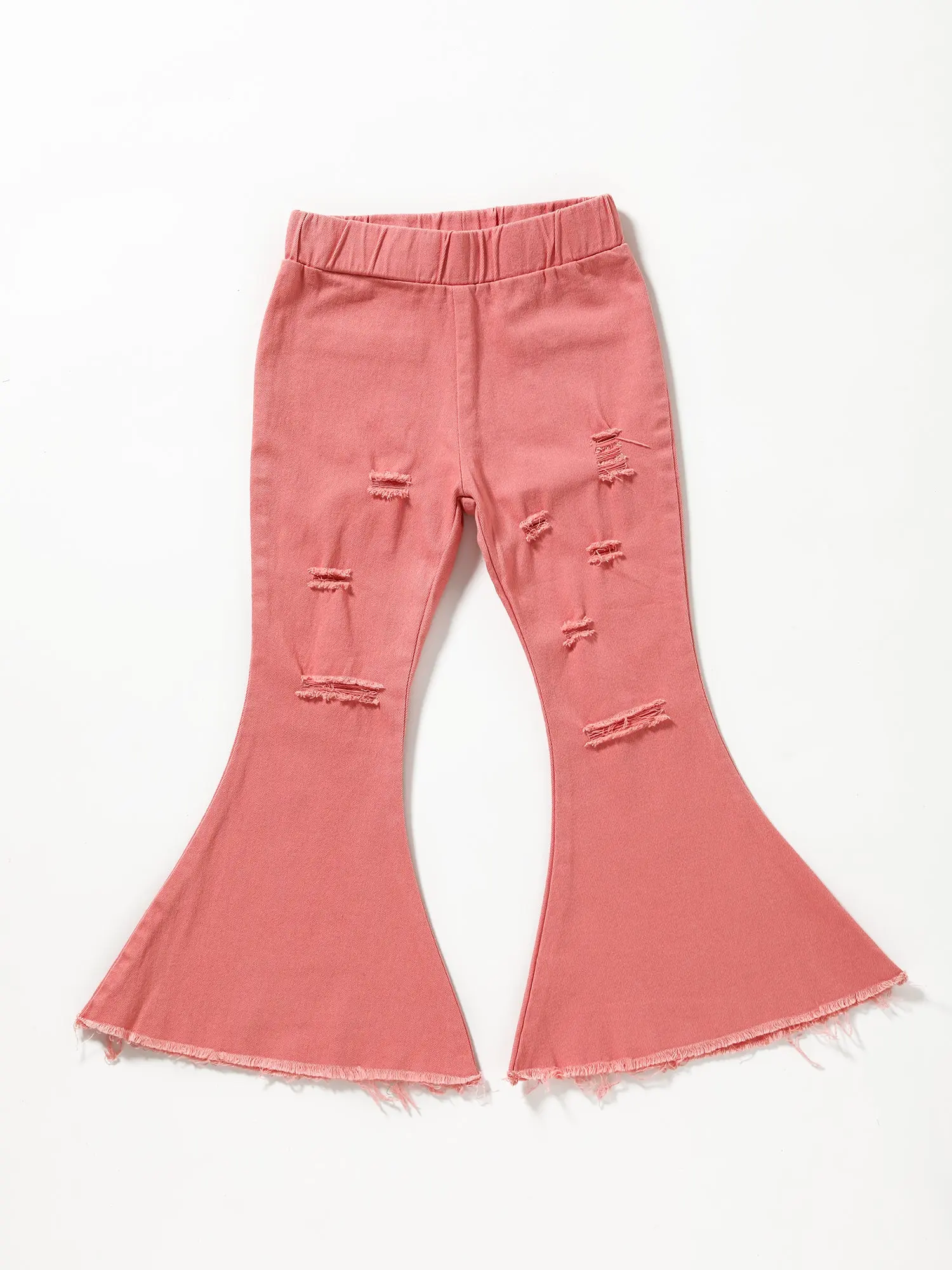 Girls' Cute Pink Flare Jeans, Distressed Ripped Bell Bottom Style, Soft and Comfortable Child Size Denim Pants, Ripped Jeans, Cute Jeans