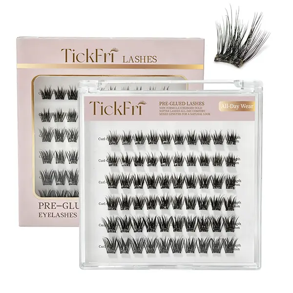 TickFri Airy No-Glue False Eyelashes (10-14mm), 60Pcs Cosmetic Makeup Eyelash Set