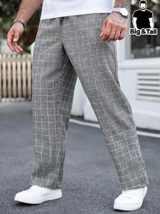 【 plus size】 plaid print drawstring waist pants, casual loose fit comfy trousers for daily wear, men's bottoms for all seasons, casual fashion pants, casual sport trousers