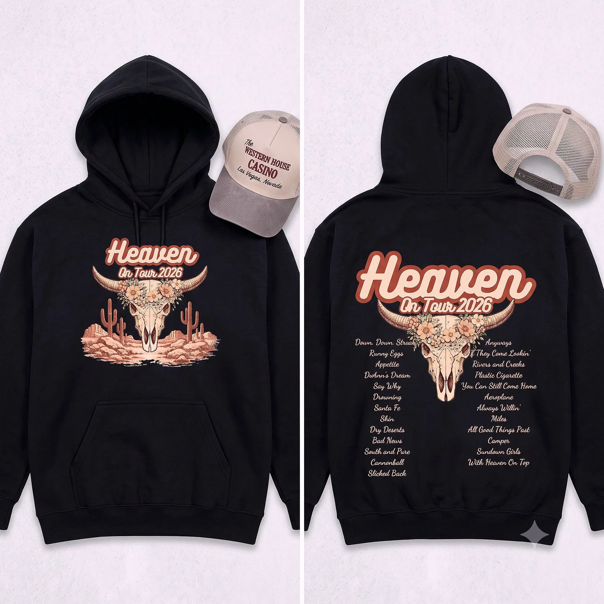 Heaven On Tour 2026 Bull Skull 2 Sided Graphic Pullover Hoodie Fleece Fabric Casual Hooded Sweatshirt Trendy Tops Perfect Gift For Women Men