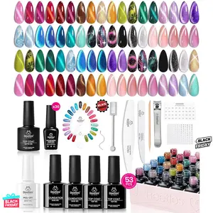 Beetles Gel Nail Polish Set- Red Purple Brown Green Burgundy Pearl Glitter Cat Eye Gel Nail Polish with Base Gel Glossy Matte Top Coat Magnet,Soak off UV Nail Gel Spring Summer for Women DIY Nail Art Salon Manicure