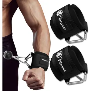 Fitness Wrist Cuffs for  Machines - Heavy Duty Adustable Wrist Straps with 7mm Neoprene Padding for Strength , Pull Exercises, and Forearm Support