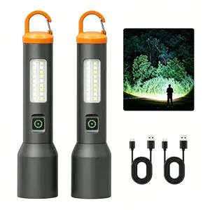 Rechargeable LED Flashlight 2Pack, 1000 High Lumens Tactical Flashlight with Hidden Hook, 6 Modes Zoomable Work Light, Type-C Fast Charging, Water Resistant Handheld Light for Emergency, Camping, Hiking