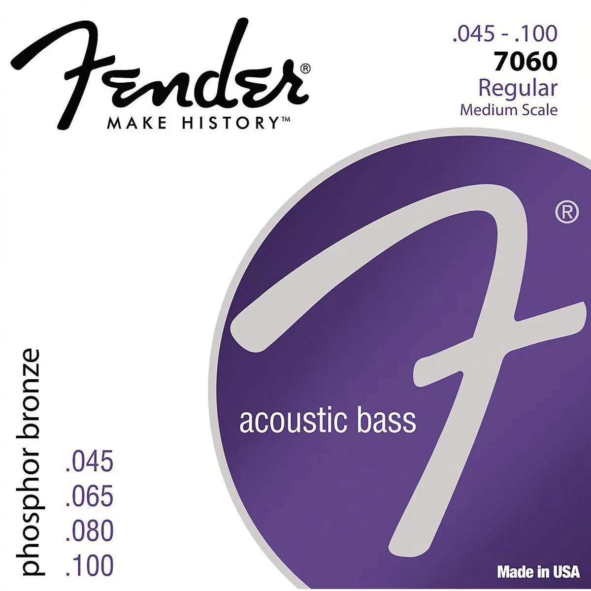 Fender 7060 Regular Phosphor Bronze Acoustic Bass Strings, .045 - .100 Gauges, Set of 4 Strings