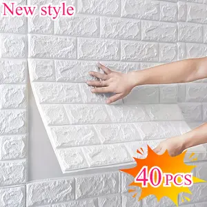 40-Piece Self Adhesive Waterproof Foam 3D Wall Stickers Decorative Wallpaper Textured Wall Paper, Easy to Apply & Remove, Cleanable, Customizable - Ideal for Kitchen, Living Room, Bathroom, Hallway