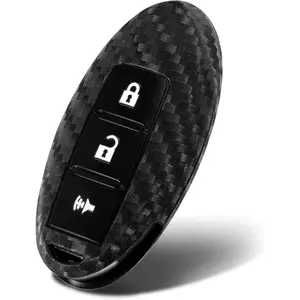 New Upgrade 1 Pc Key Fob Cover Case Compatible with Infiniti EX35 EX37 FX35 FX37 FX45 FX50 Q70 QX50 & Compatible with Nissan 370Z Armada Cube 3 Button Keyless Entry Remote, B3 Carbon Fiber Black (1 Pc)