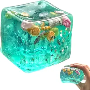 "Ice Cube" Fidget Cube — A Sensory Toy for Kids Featuring Embedded Real Seashells | Soft & Squishy Stress-Relief Toy for Children and Adults | Helps Alleviate Anxiety, Boost Focus, and Calm the Mind (Suitable for School and Office Environments)