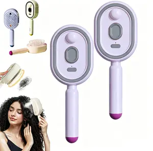 Fix Frizzy Curly Hair Fast! Cordless Self-Clean Steam Hair Comb, Rechargeable Warm Mist Moisturizing Detangler Brush, Gentle Scalp Massage Cushion Brush for All Hair Types, Compact Travel-Friendly DIY Home Salon Hair Care Beauty Gadget for Ladies Tool