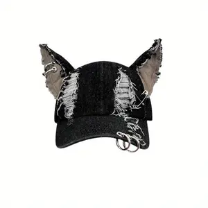 [Desert Wolf Ears Cap] Colorful Desert Wolf Ears Cowboy Baseball Cap - Unique Animal Theme Accessories for Women - Buckle, Sun Protection Adjustable Trucker Hat Denim