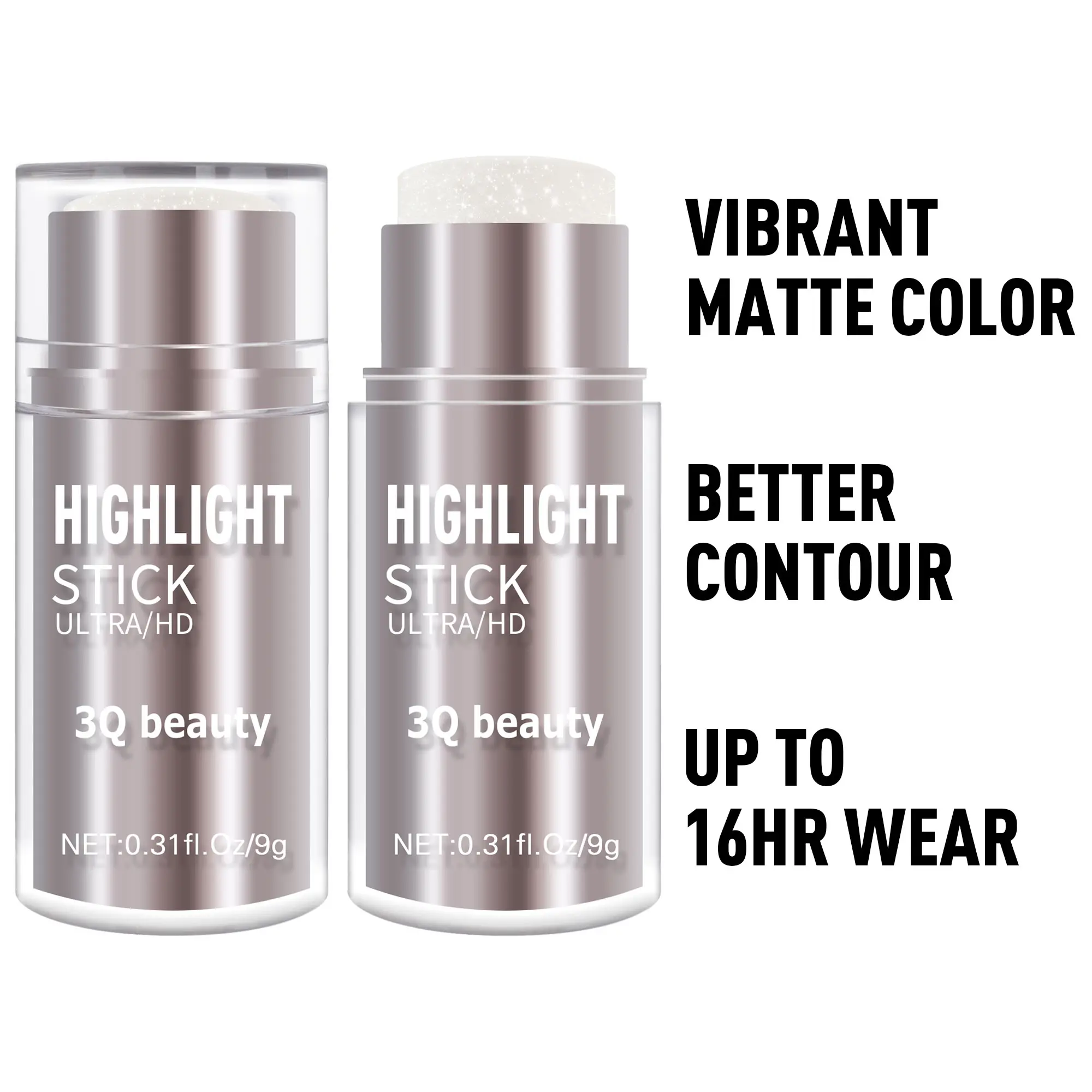 3Q Beauty 3-Color Highlighter Stick - Waterproof & Sweat-proof, Natural Gloss, Brightens Face, Fullness Enhancer for Medium Skin Tone