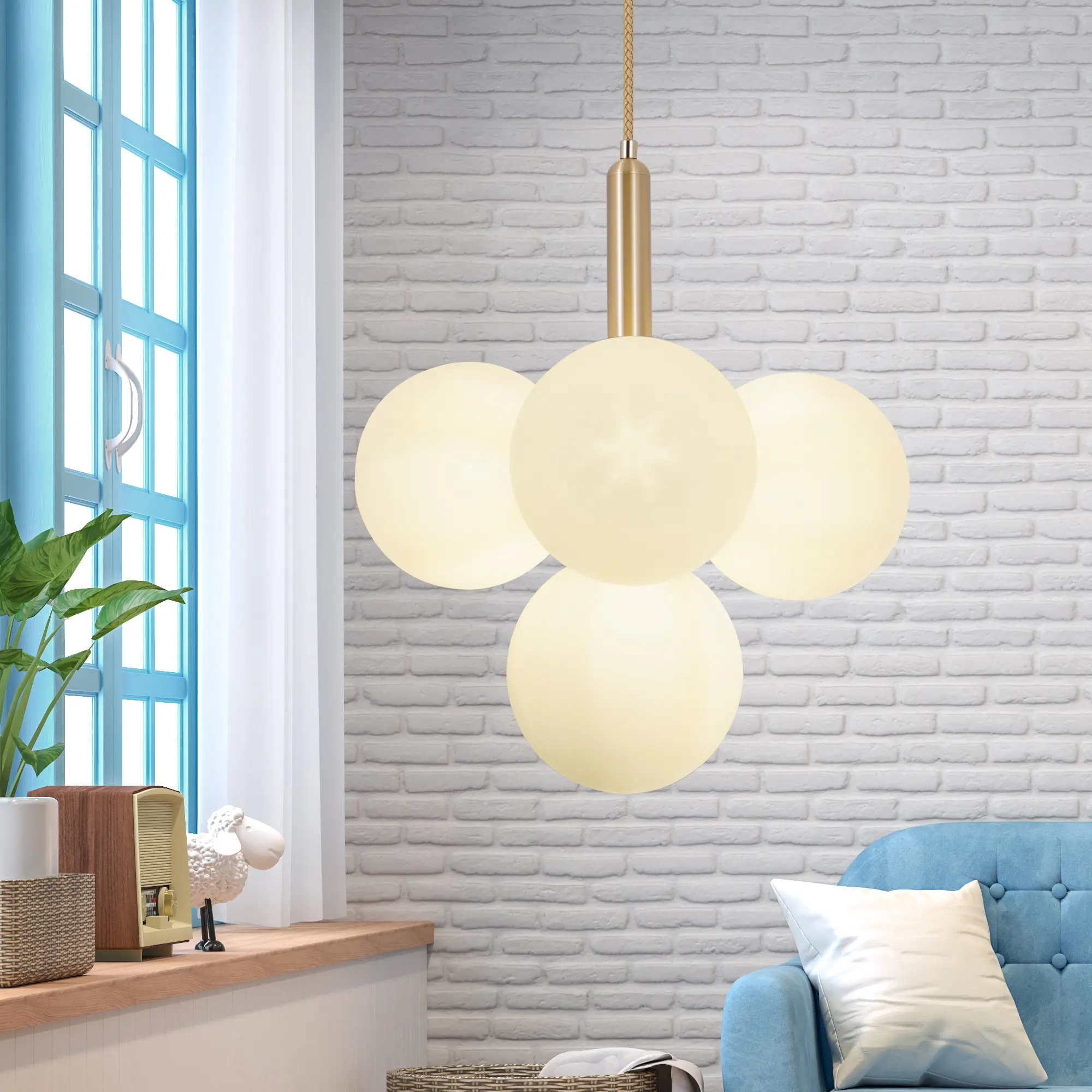 4-Light Milk White Frosted Glass Chandelier - Suitable for Living Room, Dining Room and Bedroom