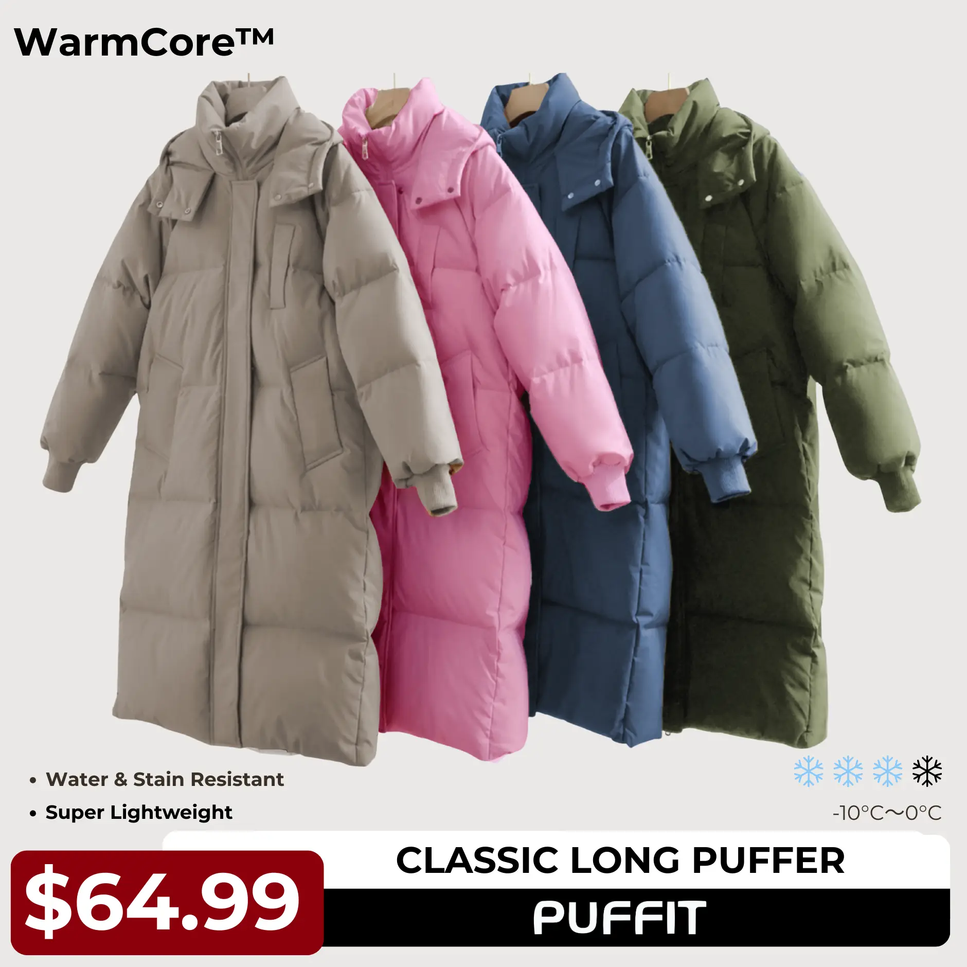 PUFFIT Classic Hooded Long Puffer Coat Women, Long Ladies Quilted Outerwear Jacket Big Pocket, Winter Warm Basic Long Sleeve Tops Coat #FallFreshness