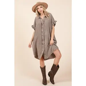 Mittoshop Mineral Wash Cotton Gauze Mini Shirt Dress