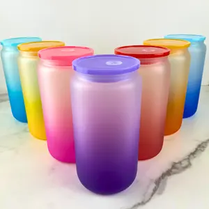 16 oz Frosted Ombre Glass, Drinkware, Tumblers, Reusable Cup, Wholesale Cups, Water Bottle