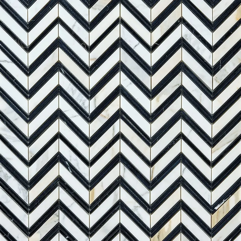 Calacatta Gold & Black Grand Chevron 12x12 Polished/Honed Marble Mosaic Tile