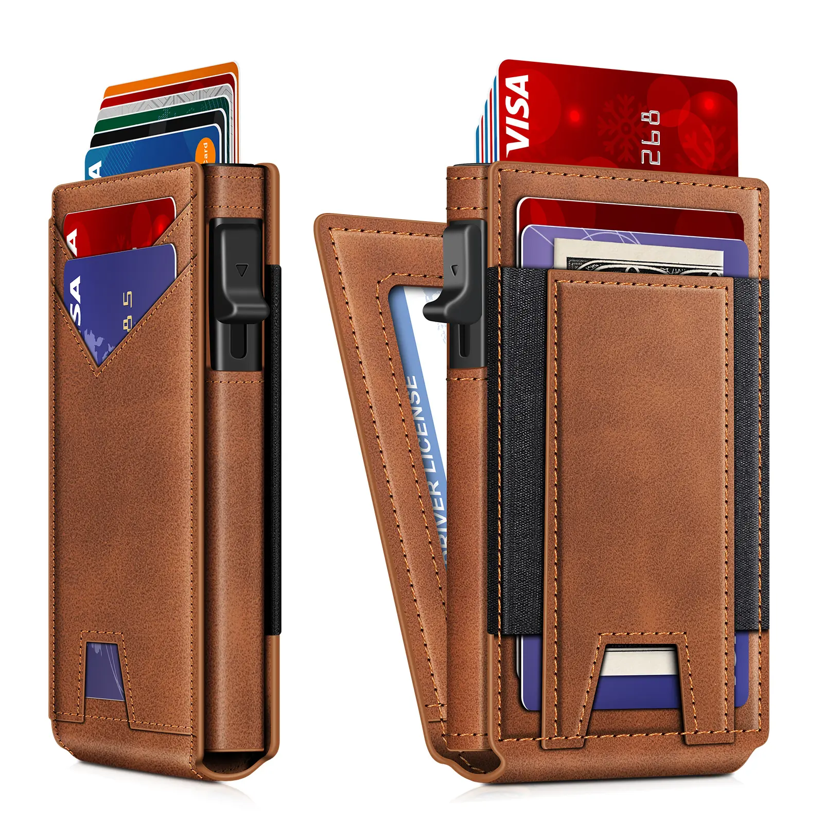 Men's Slim Pop-Up Wallet, RFID Blocking Magnetic Flip Credit Card Holder – Holds 12 Cards & 10 Bills, Brown Cardholder for Him, Summer Vibes Outdoor Fun Perfect Gift,summerwins,father'sdaygifts Rfid Theft Proof, Mens Gifts, Cool Gifts For Gu