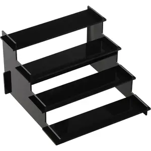 HENABLE 4 Tier Black Acrylic Display Risers, Perfume Organizer Stand, Cupcake Stand Holder, Shelf Risers for Display Stands for Funko POP Figure, Dessert Shelves for Party, Decoration