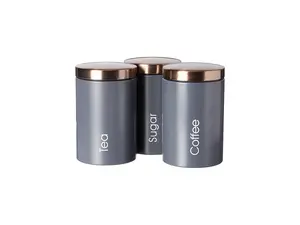 MegaChef Essential Kitchen Storage 3 Piece Labeled Canister Set in Matte Gray