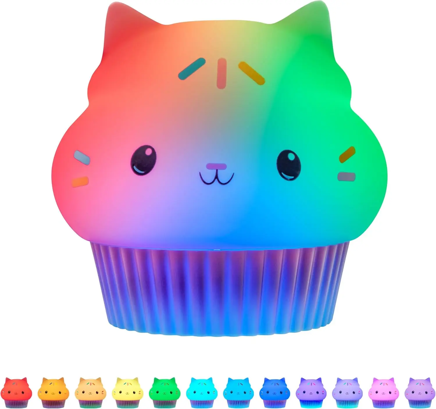 Gabby's Dollhouse Cakey Cat Squishy, Night Light, Color-Changing Table Lamp for Children's Bedroom, Bathroom, Playroom, Battery Option, USB Powered - 78941