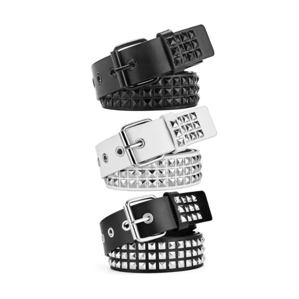 3 Pcs White Black Studded Belt Y2K Belt Gothic Punk Rock Belts with Grommet Threads Bright Metal Pyramid Cool Belts for Women Men, Accessories For Women