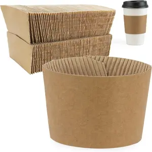 100 Pack Kraft Coffee Cup Sleeves Disposable for Hot Drinks, Durable Corrugated Cardboard Cup Sleeves for 12-24 oz Cups, Beverage Insulator and Hand Protection for Hot & Cold Drinks